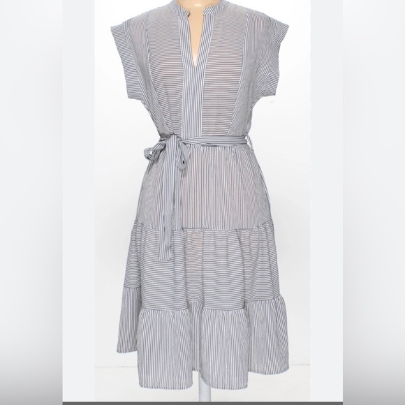 Striped Mini Dress with belt tie - Picture 1 of 4